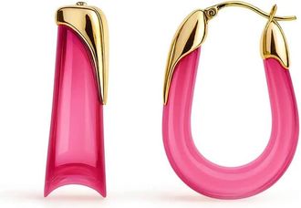 Gold & Honey Womens Sculpted U Lucite Birthstone Hoop Earrings In October - Pink Tourmaline