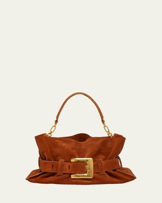Balmain Anthem Medium Shoulder Bag in Suede