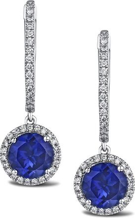 The Diamond Store Astra 7.00ct Lab Sapphire and Diamond Drop Halo Round Cut Earrings in Silver