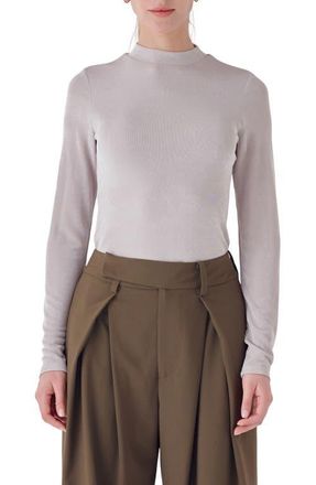 endless rose Sheen Stretch Mock Neck Top in Silver at Nordstrom, Size X-Small