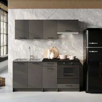 Dmora Cocina Completa Covo, Conjunto Compacto Y Funcional Con Puertas Y Caj&oacute;n, Color Antracita