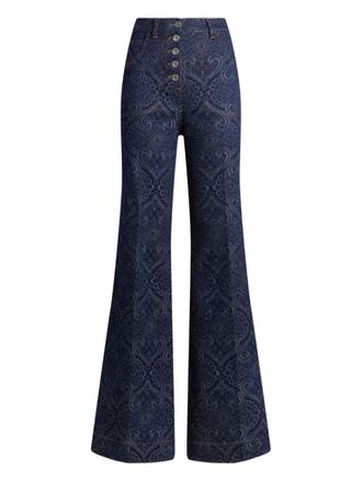 Etro Jeans Flare In Denim Jacquard Con Bottoni Pegaso-Donna