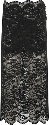 Paco Rabanne Black Lace Trim Side Buttons Transparent Polyamide Midi Skirt