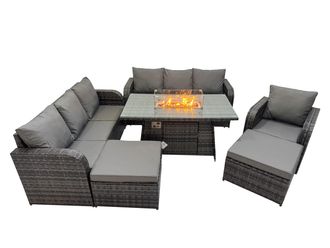 Fimous Garden Outdoor Rattan Furniture Set with Big Stool in Dark Grey