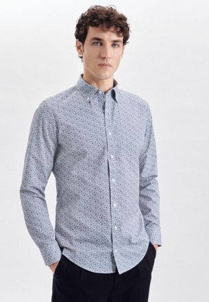 Seidensticker Businesshemd SEIDENSTICKER X-Slim, Herren, Gr. M (39), normale &Auml;rmell&auml;ngen, blau, 100% Baumwolle, bedruckt, skinny fit, 2-Knopf-Manschette, Hemden Bus