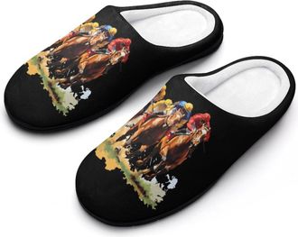 Generic Jockeys Horses Racing Mens Slippers Memory Foam Winter Warm Sandals Slip On House Shoes Size 7-14