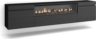 Skraut Home Mueble tv efecto madera negro 200x35x45cm chimenea efecto fuego