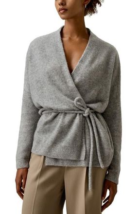 LilySilk Lounge Wrap Wool Knit Cardigan for Women in Mixed Gray at Nordstrom, Size X-Large