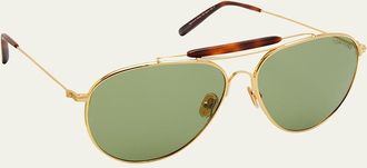 Tom Ford Mens Raphael Double-Bridge Metal Aviator Sunglasses