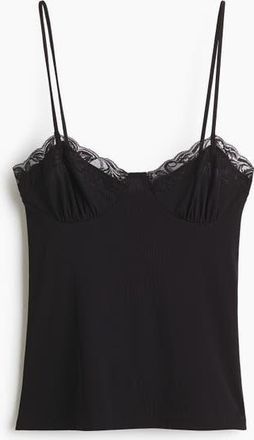 H&M Lace-trimmed Strappy Top in Black at Nordstrom, Size X-Small