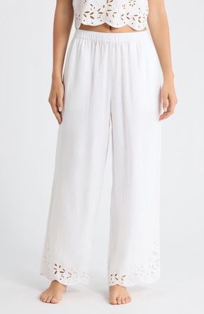 Lunya Embroidered Eyelet Linen Pants in Sincere White at Nordstrom, Size X-Small
