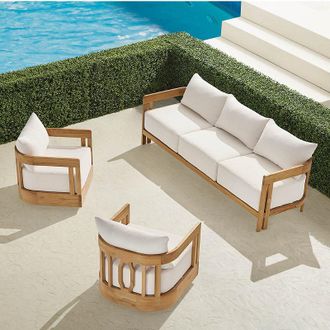 Frontgate Porticello 3-pc. Sofa Set With Two Swivel Lounge Chairs In Natural Teak - Standard, Dune - Frontgate