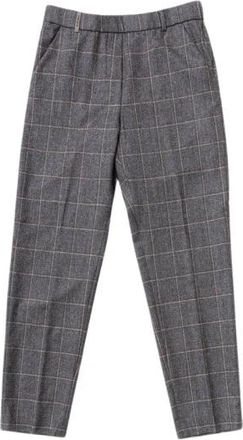 PESERICO Slim fit broek met patroon - Dames - Straight fit broeken - Grijs - M - Wol - Broeken