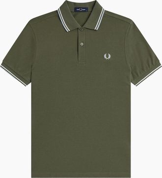Fred Perry Mens Fred Perry Twin Tipped Polo Shirt Laurel Wreath Green/Ecru/Dusky Blue - Size: 38
