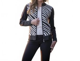 Marble Scotland Diagonal Stripe Front Cotton Cardigan In Charcoal