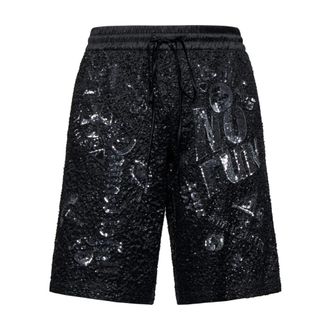 John Richmond Bermuda uomo nero con dettagli lucidi e scritta frontale - - Shorts - Uomo - Nero - L