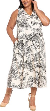 London Times Sleeveless Linen Blend A-Line Dress in Cream/Black at Nordstrom Rack, Size 1 X