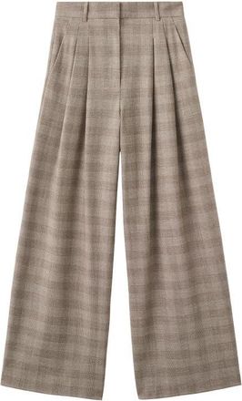 Mango Natalie Plaid Wide-Leg Trousers in Brown at Nordstrom, Size 10
