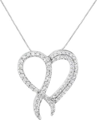 House of Brilliance Silver 1 cttw Diamond Heart and Ribbon 18 Pendant Necklace in White at Nordstrom