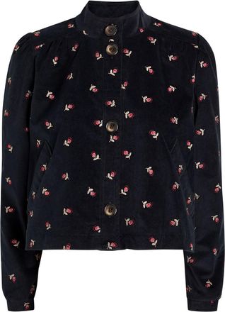 Rixo Rixo Nyla Floral-embroidered Fine Cord Jacket - Navy - 16 (UK 16 / XL)