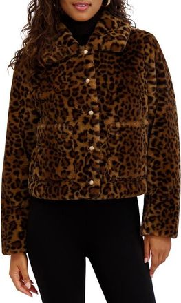 Kensie Leopard Print Faux Fur Short Jacket in Brown Leop at Nordstrom, Size X-Large