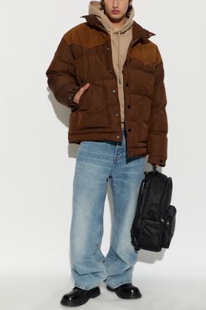 Ami Down Jacket With A High Collar, Mens, Brown