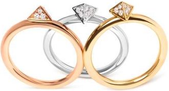 House of Brilliance 14K Tri Color Gold 1/3 Cttw Diamond Stackable Band Ring Set in Yellow at Nordstrom, Size 7
