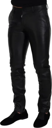 Dolce & Gabbana Mens Shiny Lambskin Leather Trousers Black