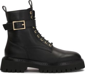 Kazar Zwarte laarzen op een profielzool - Dames - Veterlaarzen - Zwart - 36 EU - Leer - Schoenen