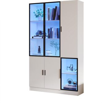 STILVORA Vitrina Con 6 Puertas, 10 Espacios De Almacenaje Y Led, Para Sal&oacute;n O Despacho, En Mdf Y Vidrio, 120&times;35&times;200 Cm