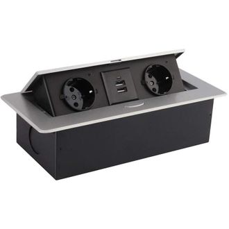 OEM 1 Unidad De Toma De Corriente Empotrada En La Pared, 2 Tomas Tipo F + 2 Puertos Usb, Color Plata, Para Sal&oacute;n/dormitorio/cocina