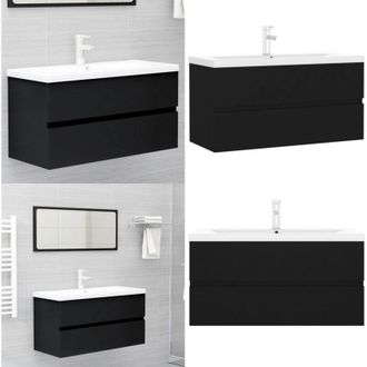 vidaXL Mobile con Lavabo Integrato Nero in Legno Multistrato - Lavabo da incasso - Armadietto da bagno