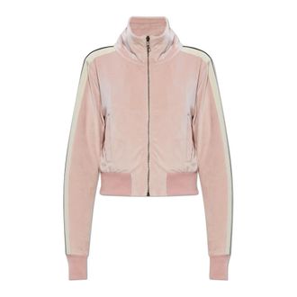 Palm Angels Zip-throughs, female, Pink, Size: XS Velvet Sweatshirt with a Stand-up Collar
