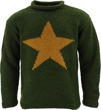 Loud Elephant Chunky Wool Knit Star Jumper - Racing Green & Mustard (4X-Large)
