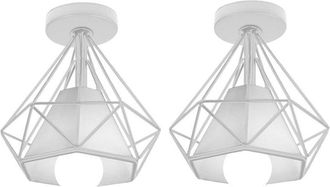 OEM Plafonnier Cage - 16 X 16 Cm - Base Montage 10 Cm - Douille E27 - M&eacute;tal Blanc - 1 Pi&egrave;ce