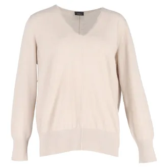Akris V-Neck Jumper in Beige Wool