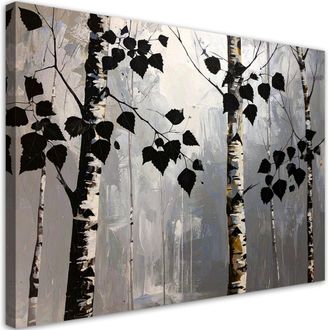 Feeby Impresi&oacute;n De Imagen Bosque De Abedules Naturaleza Hojas Negras 100x70