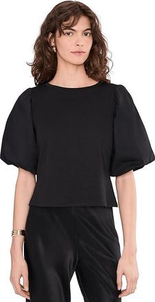 Vince Camuto Crew Neck Puff Sleeve Kint Top Womens Clothing Rich Black : LG, Cotton/Polyester