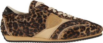Philippe Model Black Beige Planche Low Animal Print Leather Sneakers