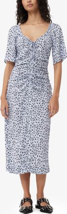 Ganni Blue Printed Crepe U-neck Midi Dress - Size 32 Viscose