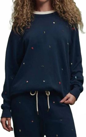The Great. College Sweatshirt With Tossed Floral Embroidery In Navy