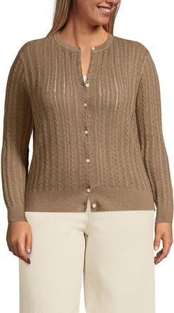 Lands End Cotton Pointelle Modern Cardigan Sweater in Vicuna Heather at Nordstrom, Size 2X