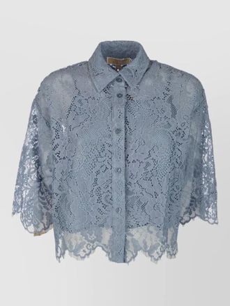 Michael Kors lace shirt short sleeves collar scalloped hem