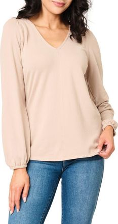 Gibsonlook Blouson Sleeve V-Neck Sweater in Taupe at Nordstrom, Size X-Large