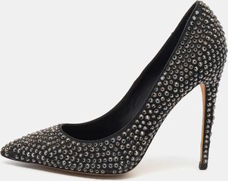 Le Silla Black Leather Crystal Embellished Pointed Toe Pumps