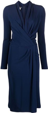 Alberta Ferretti twisted-front long-sleeved midi dress - women - Viscose - 46 - Blue