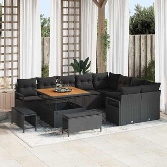 vidaXL Conjunto De Sof&aacute; De Jard&iacute;n Con Coj&iacute;n 12 Pcs Negro Polirat&aacute;n Vidaxl