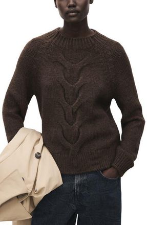 Mango Nolita Mock Neck Cable Sweater in Brown at Nordstrom, Size X-Small