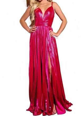 Jovani Pleated A-Line Prom Gown In Fuchsia