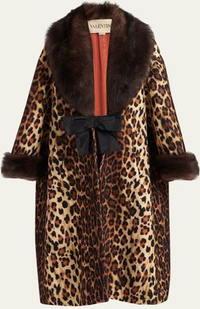 Valentino Garavani Sheep Shearling-Trim Leopard-Print Wool Oversized Coat